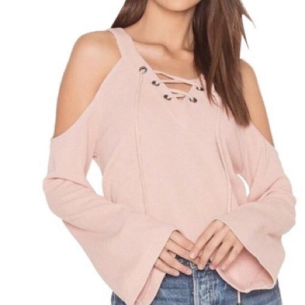 J.O.A. Los Angeles Cold Shoulder Lace Up Sweatshirt